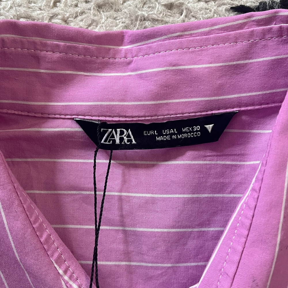 Zara size Large pink cropped button up pinstripe shirt - Picture 3 of 12